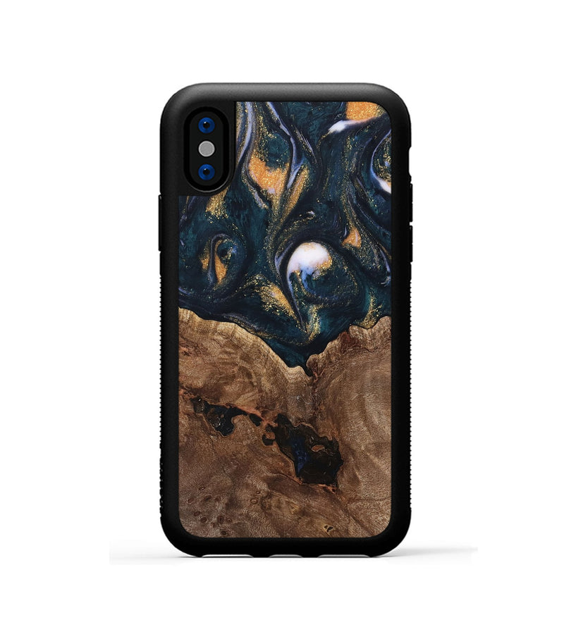 iPhone Xs Wood Phone Case - Jolette (Teal & Gold, 739672)