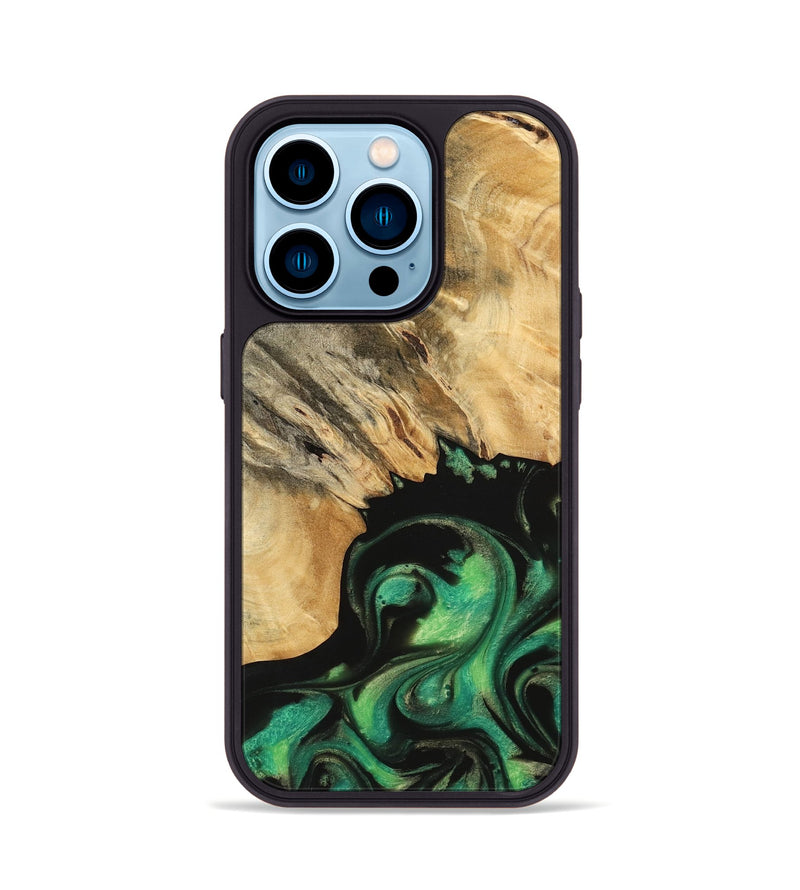 iPhone 14 Pro Wood Phone Case - Catlee (Green, 739733)