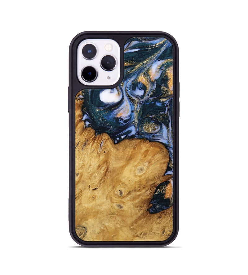 iPhone 11 Pro Wood Phone Case - Katey (Teal & Gold, 739804)