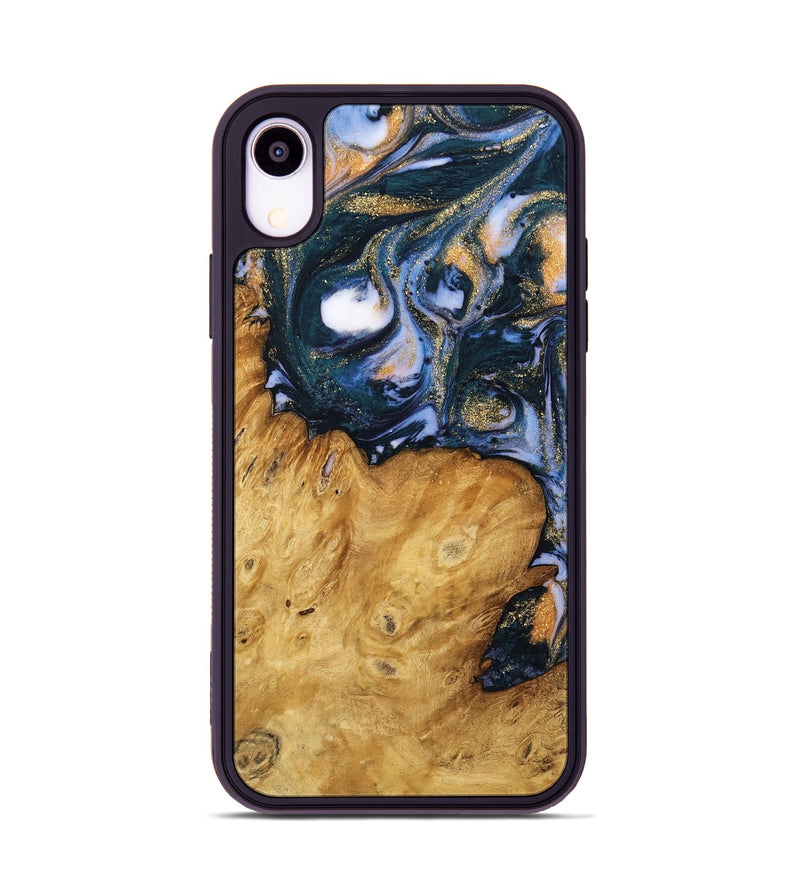 iPhone Xr Wood Phone Case - Katey (Teal & Gold, 739804)