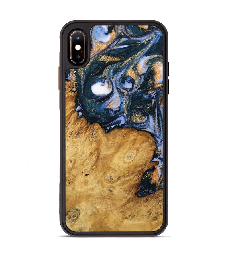 iPhone Xs Max Wood Phone Case - Katey (Teal & Gold, 739804)