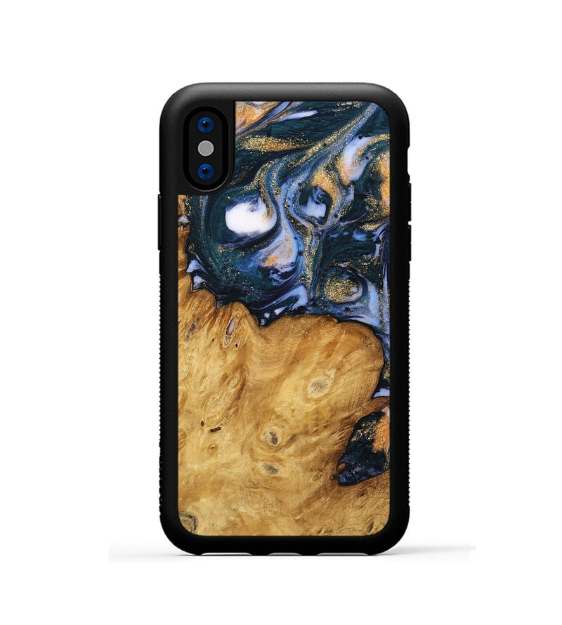 iPhone Xs Wood Phone Case - Katey (Teal & Gold, 739804)