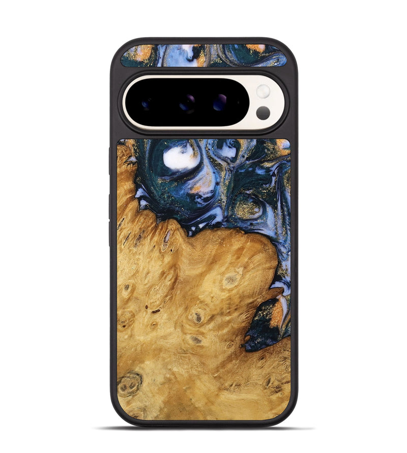 Pixel 9 Pro Wood Phone Case - Katey (Teal & Gold, 739804)