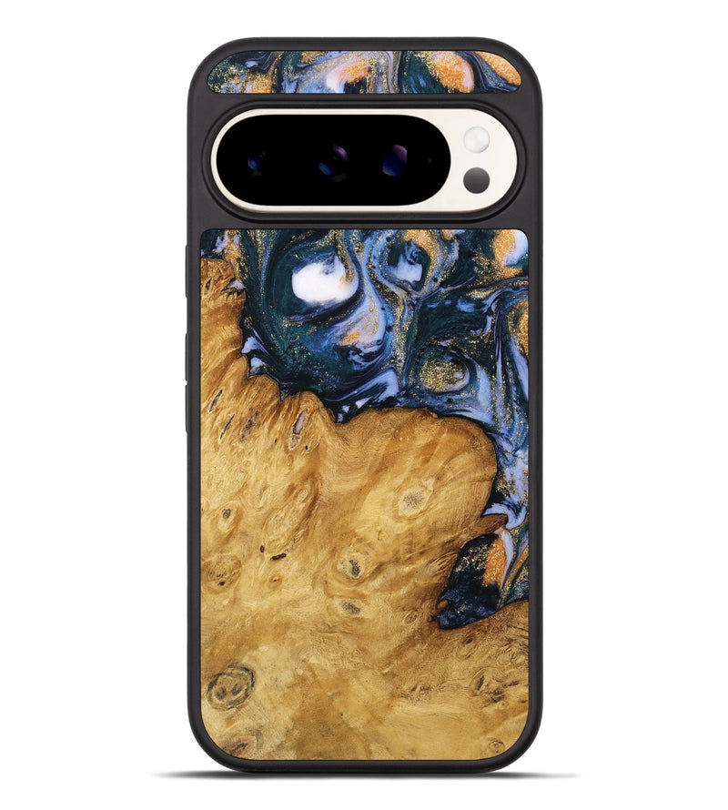 Pixel 9 Pro XL Wood Phone Case - Katey (Teal & Gold, 739804)