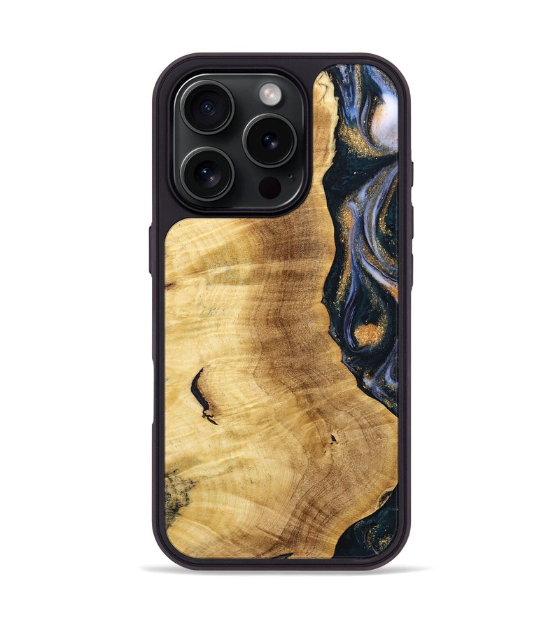 iPhone 16 Pro Wood Phone Case - Ajay (Teal & Gold, 739816)