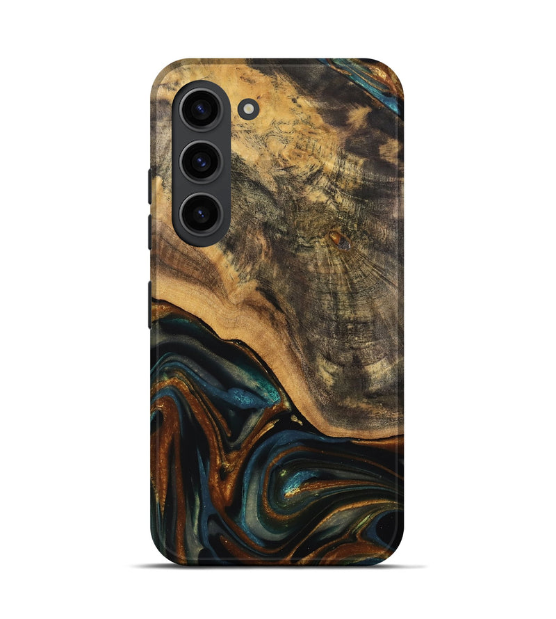 Galaxy S23 Wood Live Edge Phone Case - Greyson (Teal & Gold, 740100)