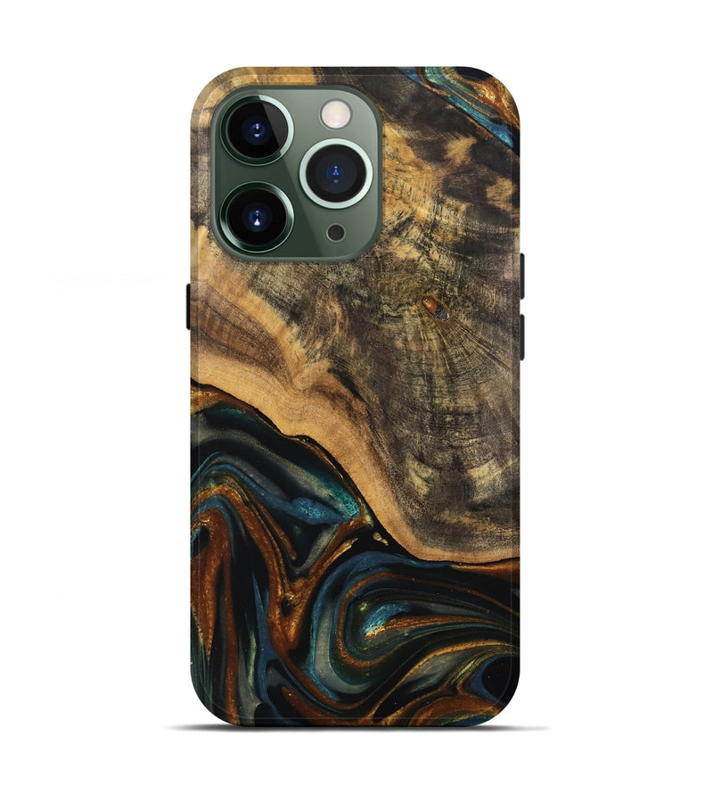 iPhone 13 Pro Wood Live Edge Phone Case - Greyson (Teal & Gold, 740100)