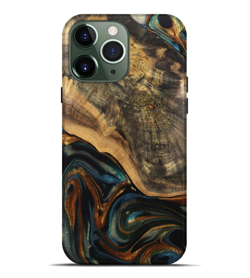 iPhone 13 Pro Max Wood Live Edge Phone Case - Greyson (Teal & Gold, 740100)