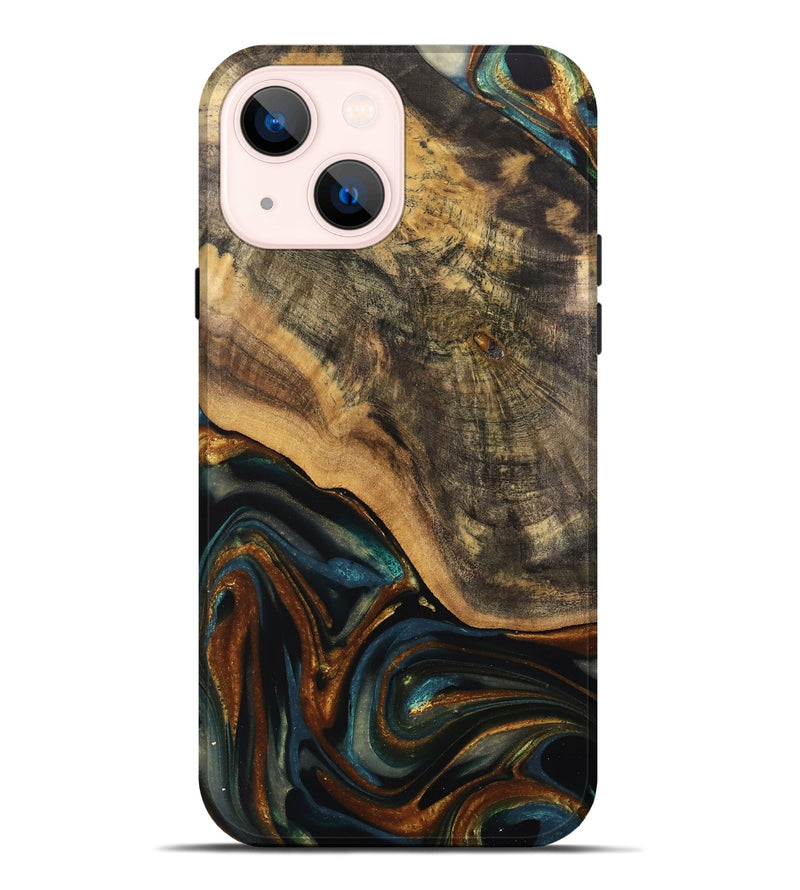 iPhone 14 Plus Wood Live Edge Phone Case - Greyson (Teal & Gold, 740100)