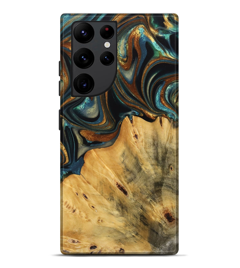 Galaxy S22 Ultra Wood Live Edge Phone Case - Gabriel (Teal & Gold, 740103)