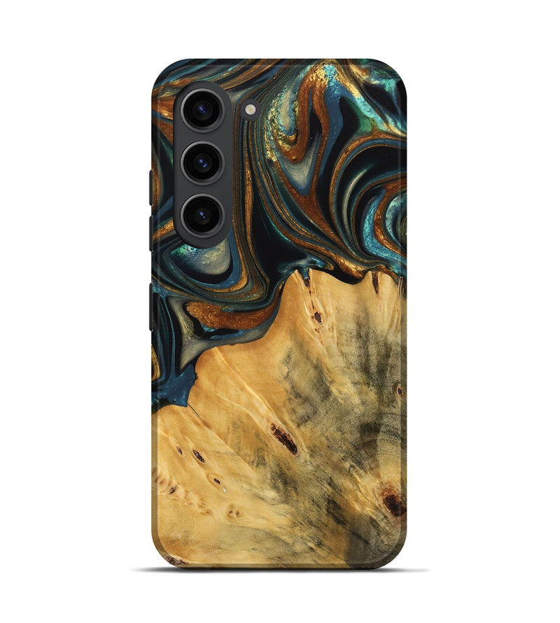 Galaxy S23 Wood Live Edge Phone Case - Gabriel (Teal & Gold, 740103)