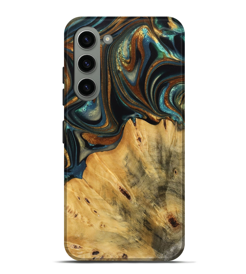 Galaxy S23 Plus Wood Live Edge Phone Case - Gabriel (Teal & Gold, 740103)