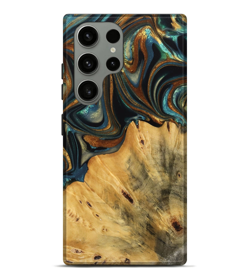 Galaxy S23 Ultra Wood Live Edge Phone Case - Gabriel (Teal & Gold, 740103)