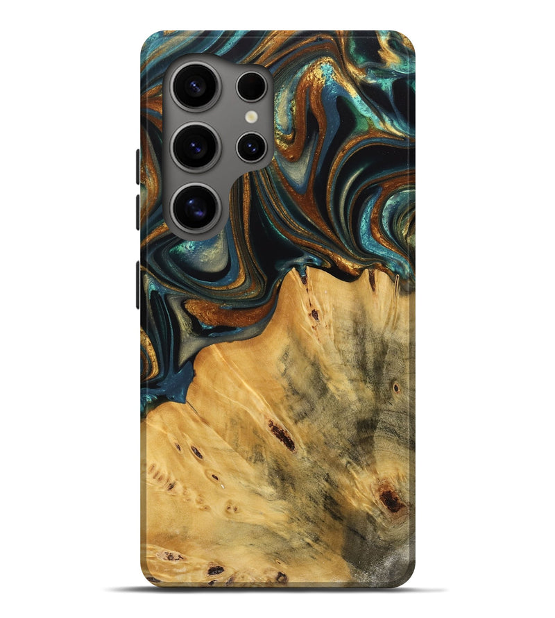 Galaxy S25 Ultra Wood Live Edge Phone Case - Gabriel (Teal & Gold, 740103)