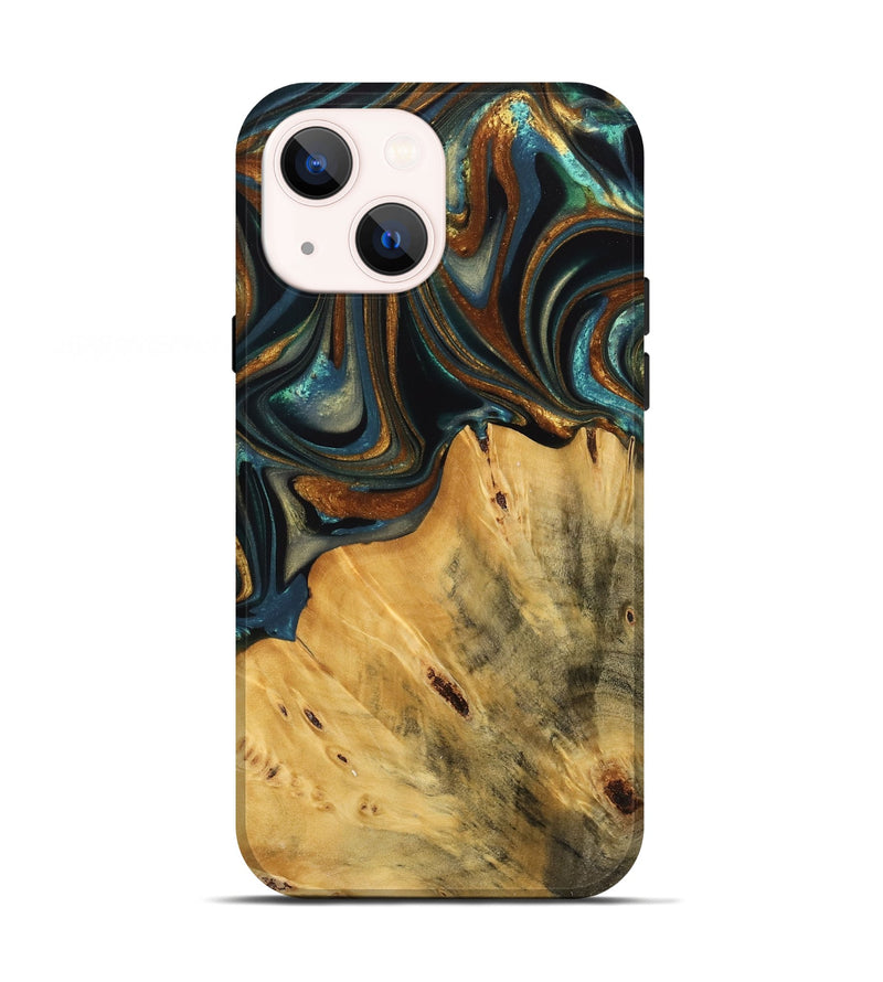 iPhone 13 Wood Live Edge Phone Case - Gabriel (Teal & Gold, 740103)