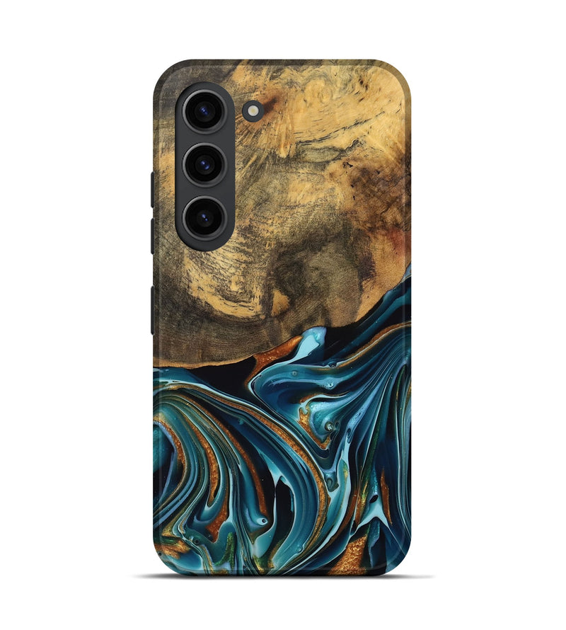 Galaxy S23 Wood Live Edge Phone Case - Garett (Teal & Gold, 740105)