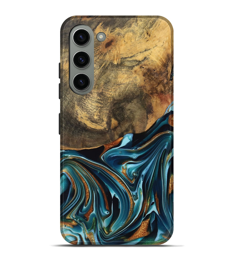 Galaxy S23 Plus Wood Live Edge Phone Case - Garett (Teal & Gold, 740105)