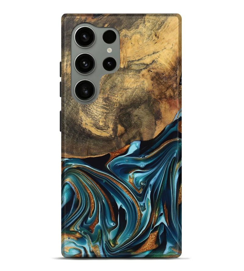 Galaxy S24 Ultra Wood Live Edge Phone Case - Garett (Teal & Gold, 740105)