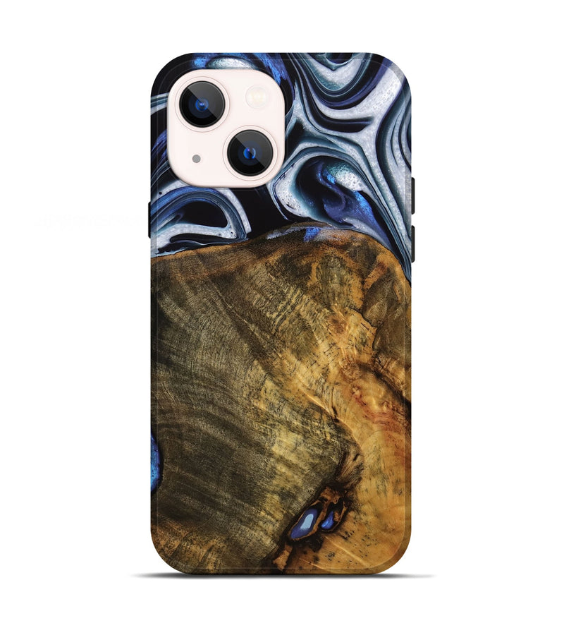 iPhone 13 Wood Live Edge Phone Case - Ashli (Blue, 740118)