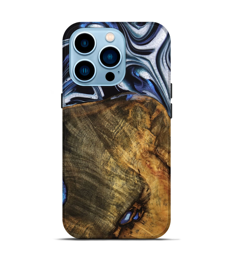 iPhone 14 Pro Wood Live Edge Phone Case - Ashli (Blue, 740118)