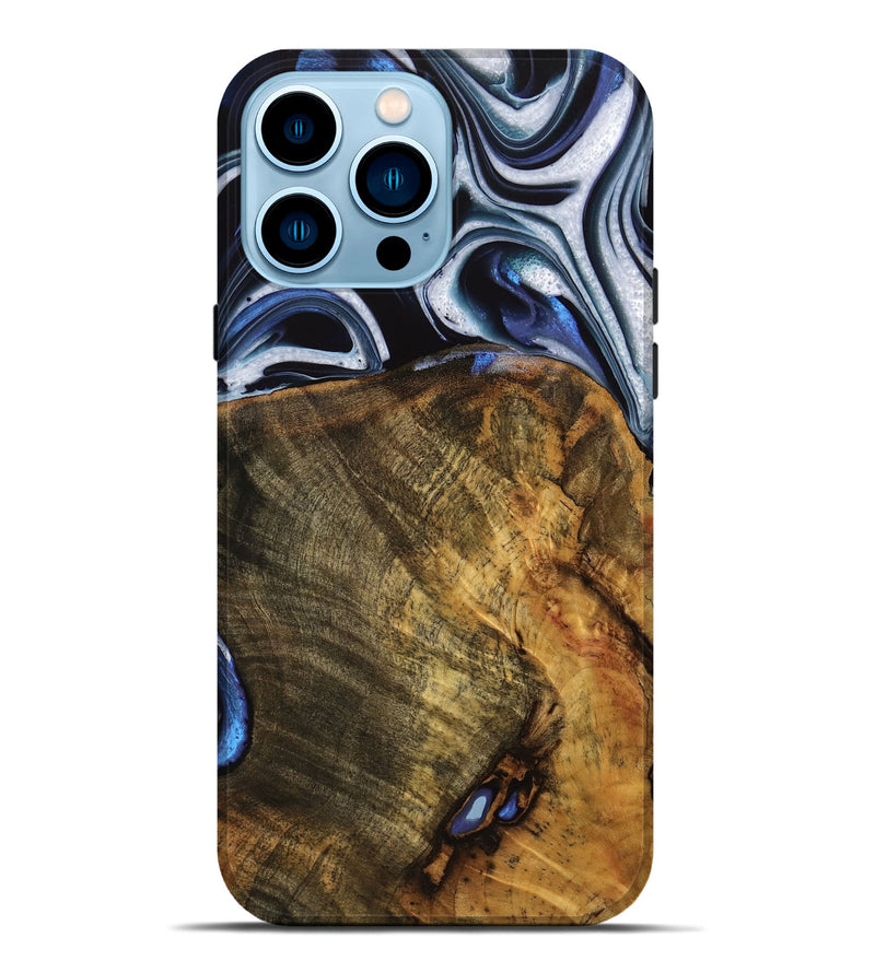 iPhone 14 Pro Max Wood Live Edge Phone Case - Ashli (Blue, 740118)