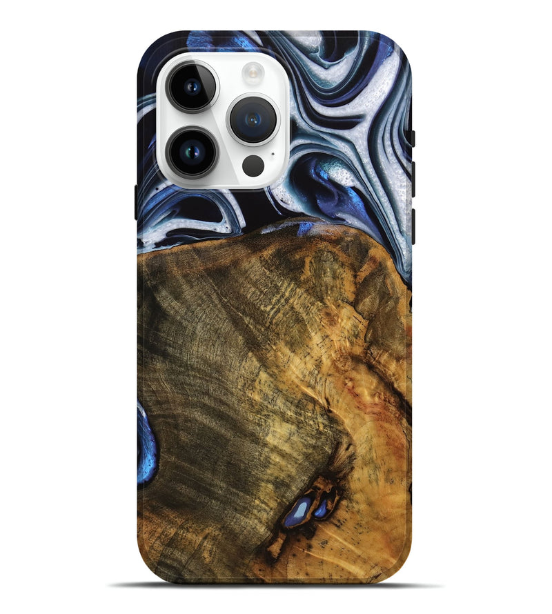 iPhone 15 Pro Max Wood Live Edge Phone Case - Ashli (Blue, 740118)