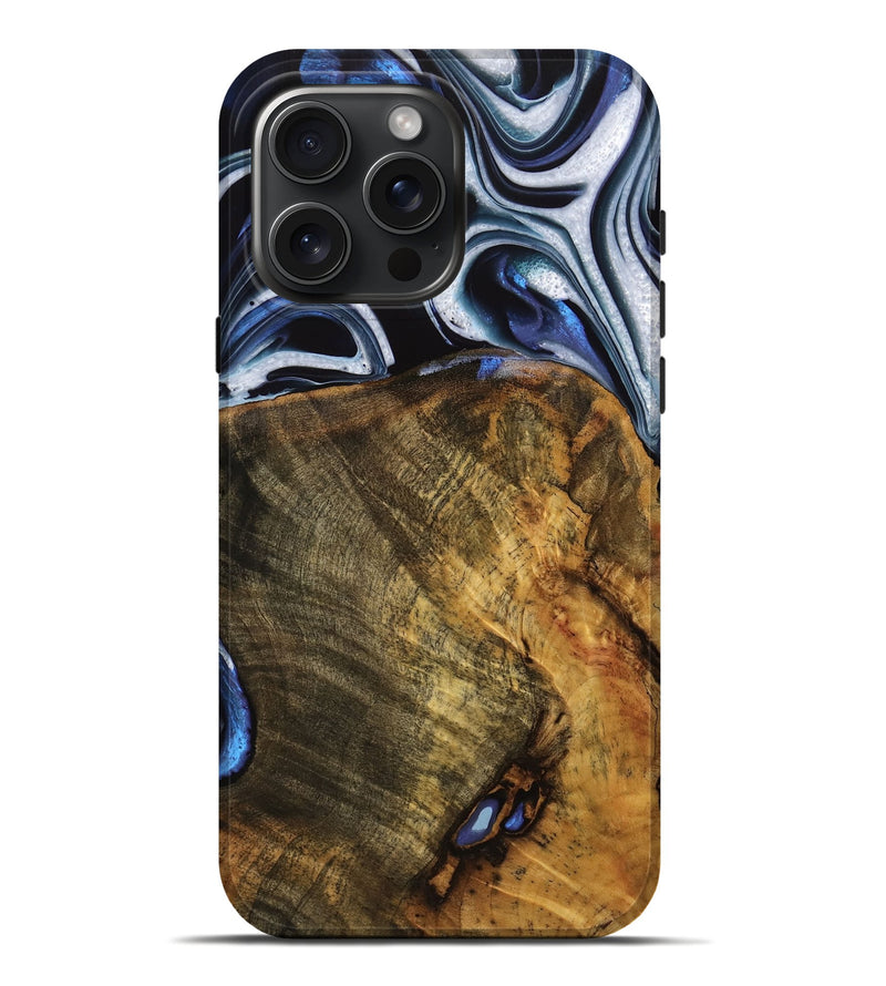 iPhone 16 Pro Max Wood Live Edge Phone Case - Ashli (Blue, 740118)