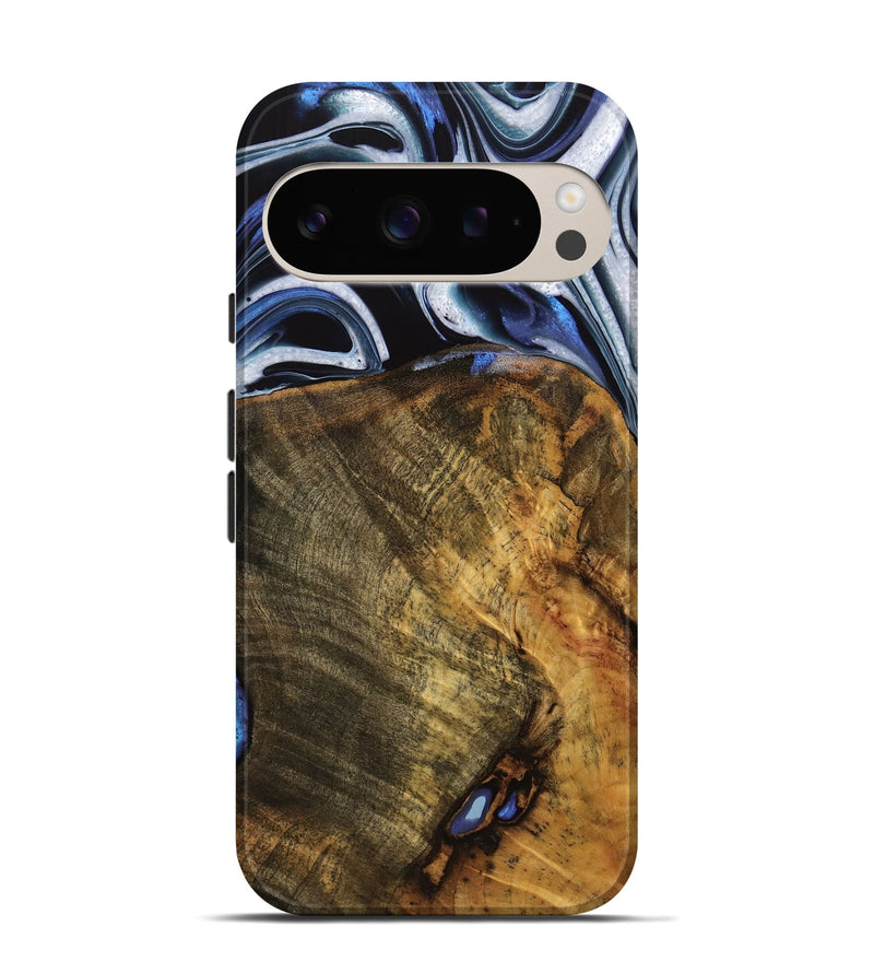 Pixel 9 Pro Wood Live Edge Phone Case - Ashli (Blue, 740118)