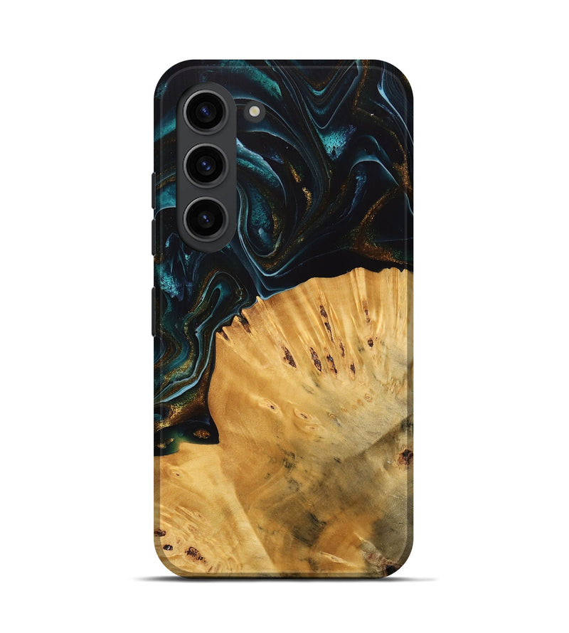 Galaxy S23 Wood Live Edge Phone Case - Tiff (Teal & Gold, 740142)