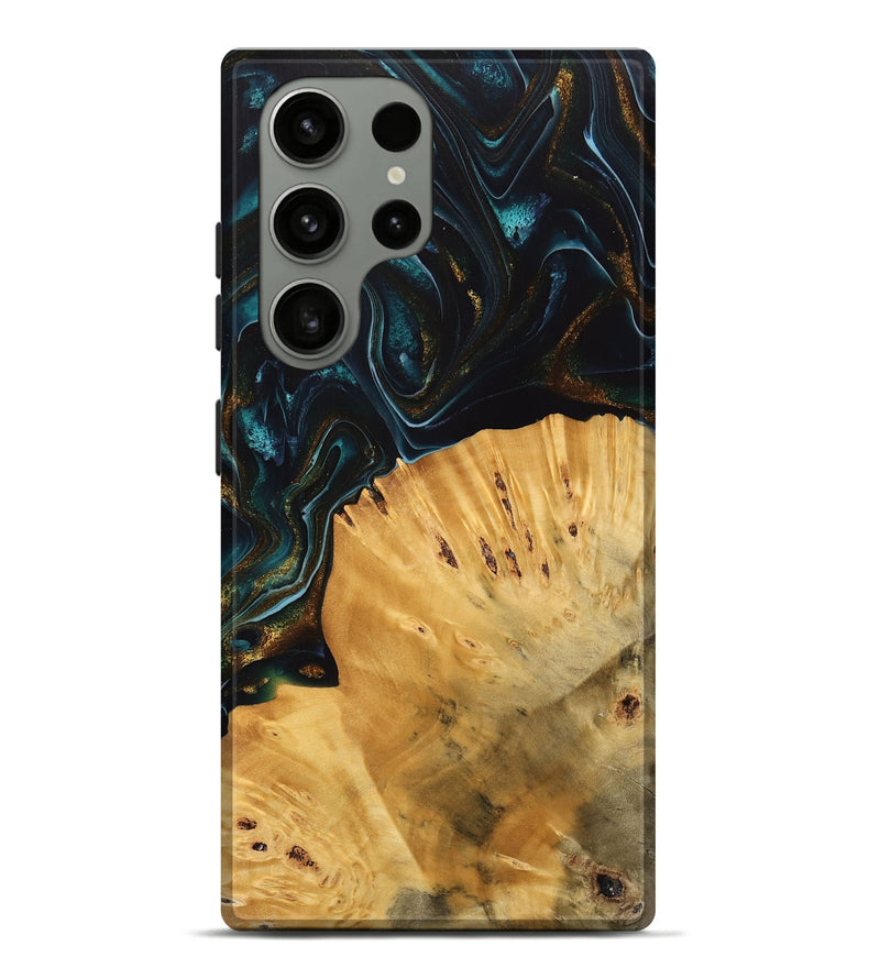 Galaxy S23 Ultra Wood Live Edge Phone Case - Tiff (Teal & Gold, 740142)