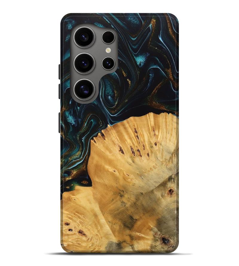 Galaxy S25 Ultra Wood Live Edge Phone Case - Tiff (Teal & Gold, 740142)