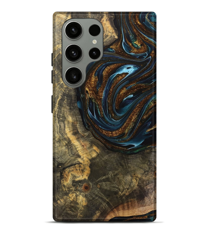 Galaxy S23 Ultra Wood Live Edge Phone Case - Cassie (Teal & Gold, 740143)