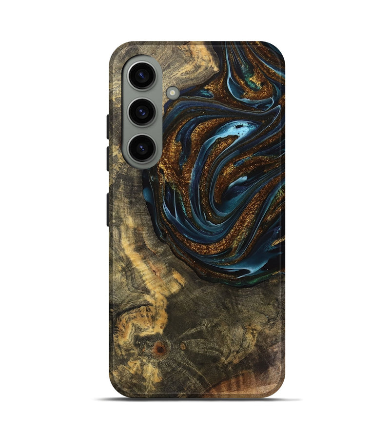 Galaxy S24 Wood Live Edge Phone Case - Cassie (Teal & Gold, 740143)