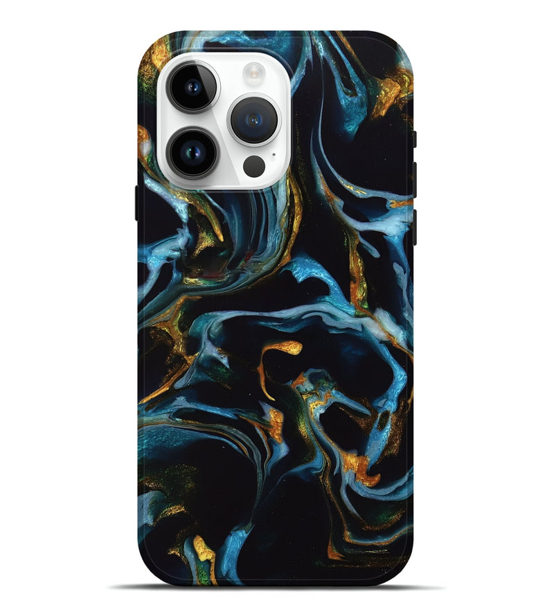 iPhone 15 Pro Max ResinArt Live Edge Phone Case - Zilpha (Teal & Gold, 740144)