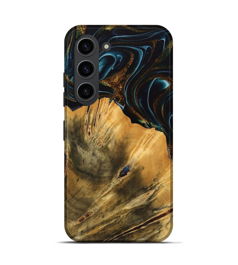 Galaxy S23 Wood Live Edge Phone Case - Helsa (Teal & Gold, 740146)