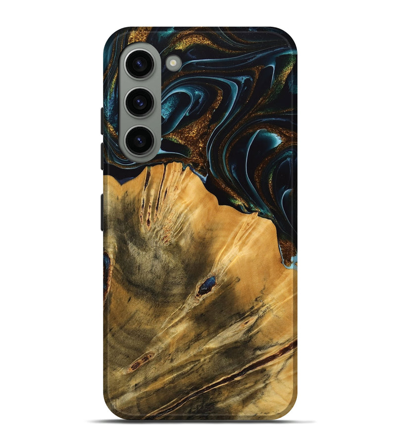 Galaxy S23 Plus Wood Live Edge Phone Case - Helsa (Teal & Gold, 740146)