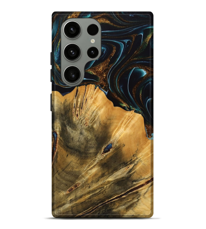 Galaxy S23 Ultra Wood Live Edge Phone Case - Helsa (Teal & Gold, 740146)