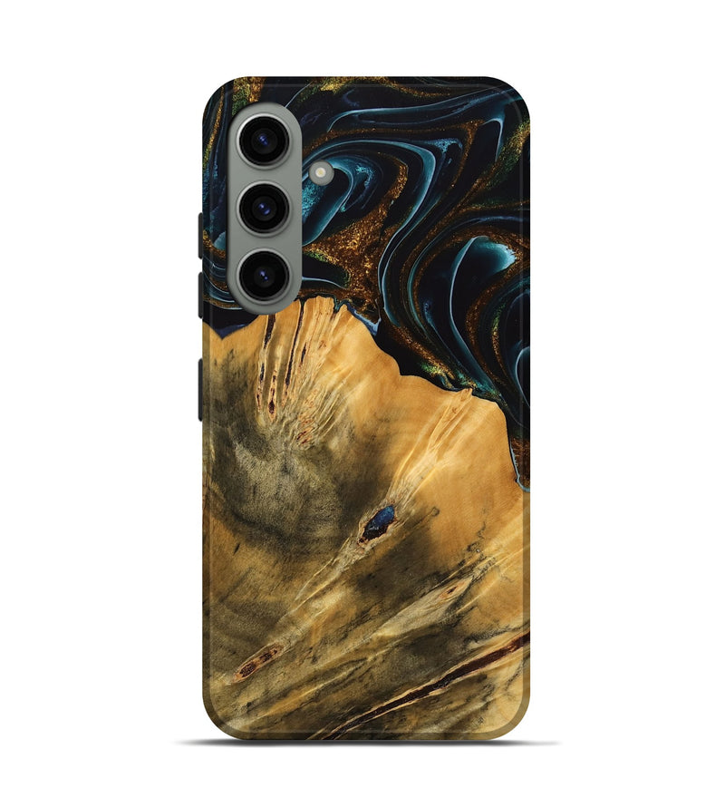 Galaxy S24 Wood Live Edge Phone Case - Helsa (Teal & Gold, 740146)