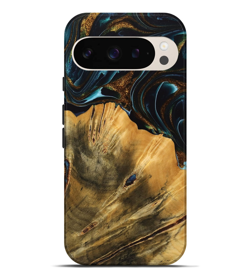 Pixel 9 Pro XL Wood Live Edge Phone Case - Helsa (Teal & Gold, 740146)