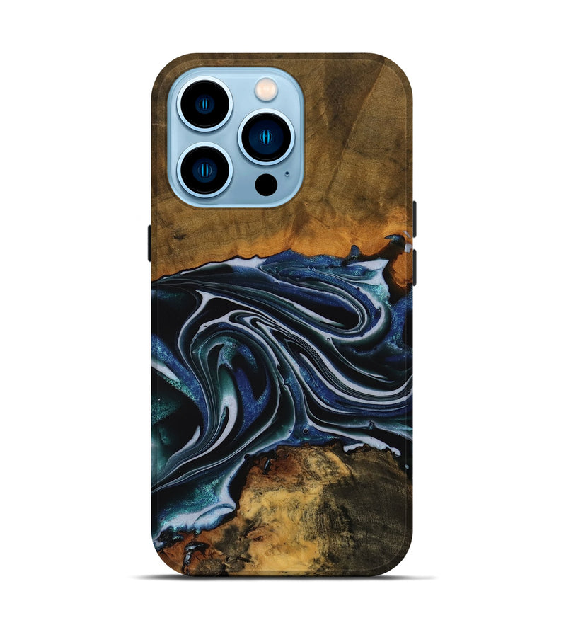 iPhone 14 Pro Wood Live Edge Phone Case - Tanya (Blue, 740148)