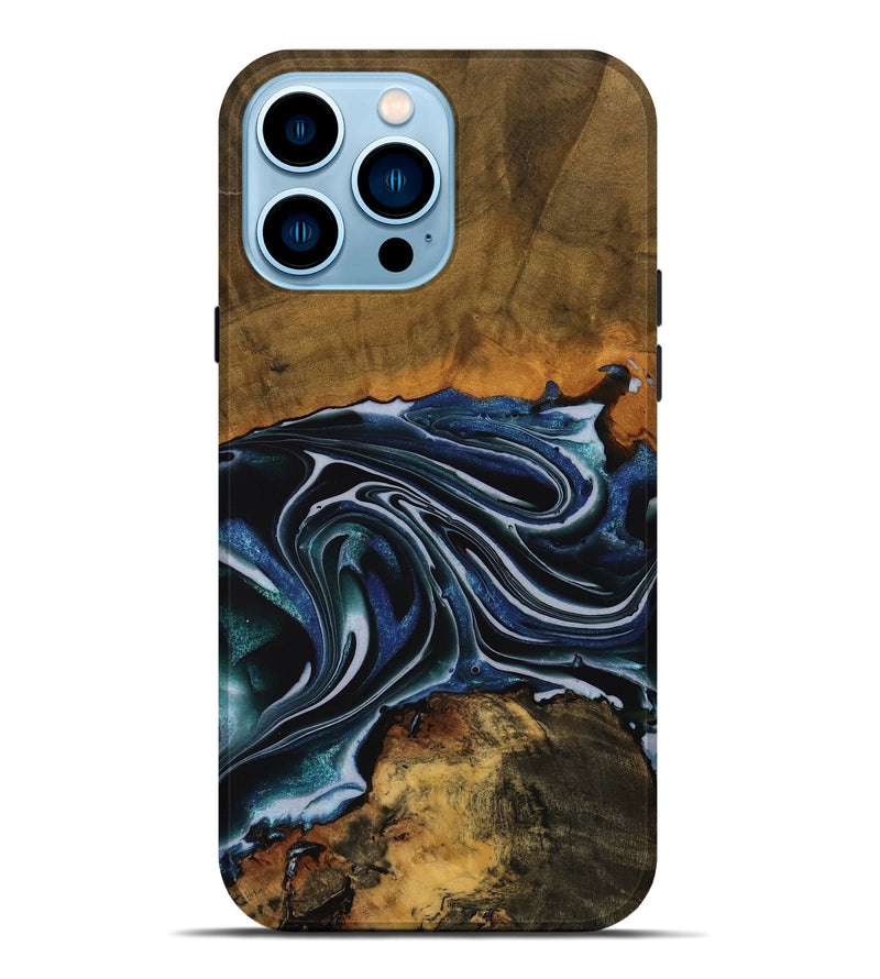 iPhone 14 Pro Max Wood Live Edge Phone Case - Tanya (Blue, 740148)