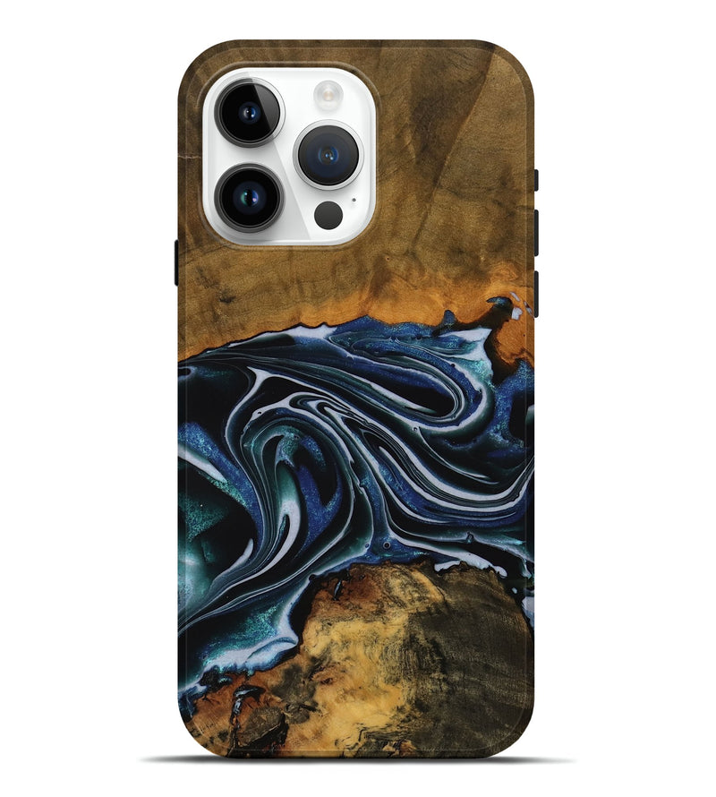 iPhone 15 Pro Max Wood Live Edge Phone Case - Tanya (Blue, 740148)