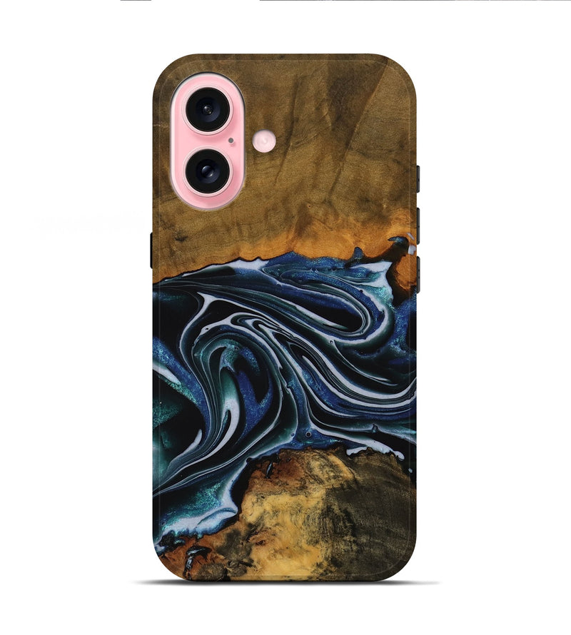 iPhone 16 Wood Live Edge Phone Case - Tanya (Blue, 740148)