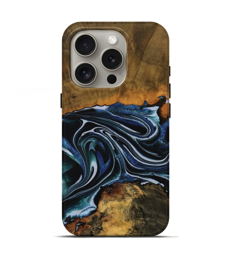 iPhone 16 Pro Wood Live Edge Phone Case - Tanya (Blue, 740148)