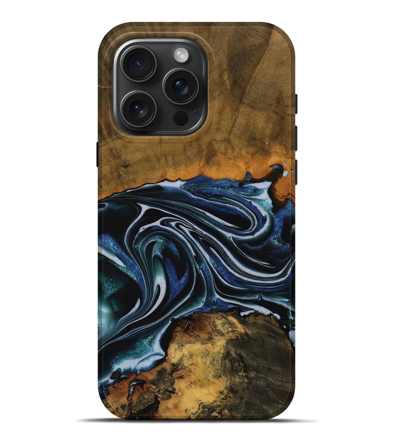 iPhone 16 Pro Max Wood Live Edge Phone Case - Tanya (Blue, 740148)