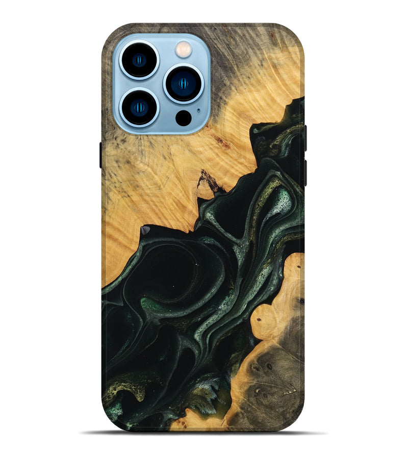 iPhone 14 Pro Max Wood Live Edge Phone Case - Bihari (Green, 740150)