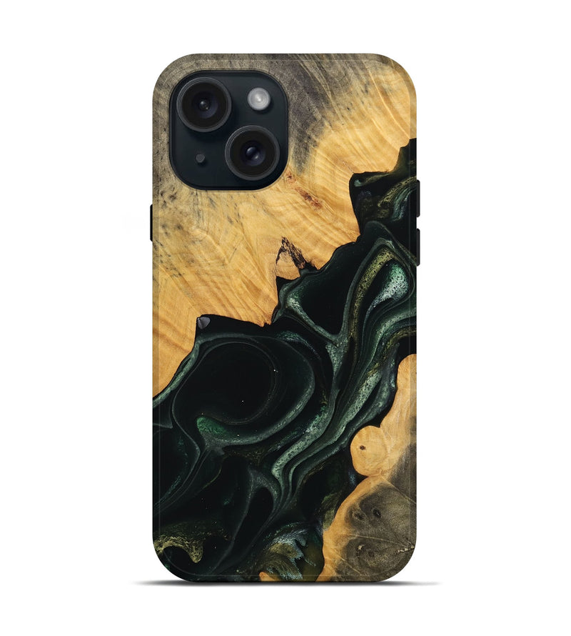 iPhone 15 Wood Live Edge Phone Case - Bihari (Green, 740150)