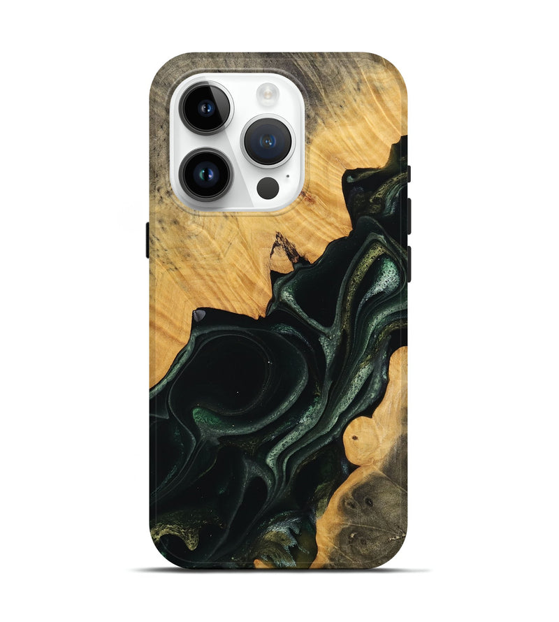 iPhone 15 Pro Wood Live Edge Phone Case - Bihari (Green, 740150)