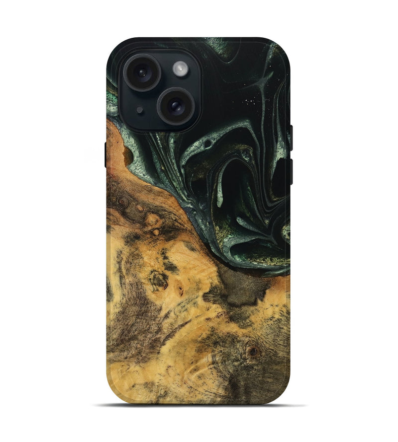 iPhone 15 Wood Live Edge Phone Case - Nawa (Green, 740151)