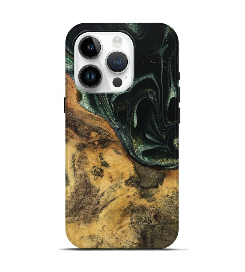 iPhone 15 Pro Wood Live Edge Phone Case - Nawa (Green, 740151)